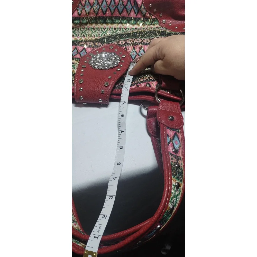 Heritage West Red Southwestern Studded Rhinestone Concho Shoulder Bag Tote